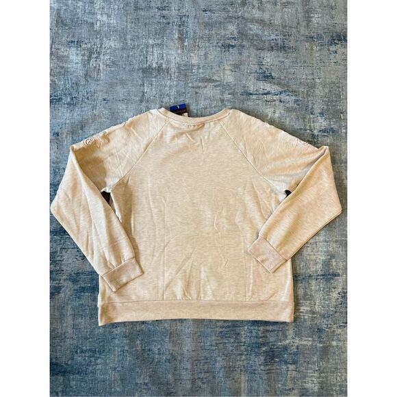 NWT! Gloria Vanderbilt Oatmeal Floral Lace Shoulder Sweater Large - Picture 2 of 6